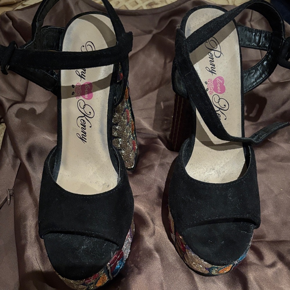 Penny Loves Kenny Black and Multicolor Platform Heels